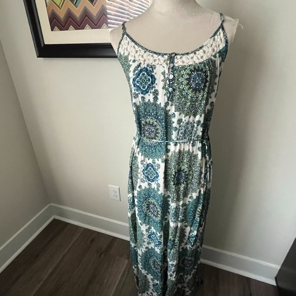 Lovestitch White/Blue/Green Maxi Dress S